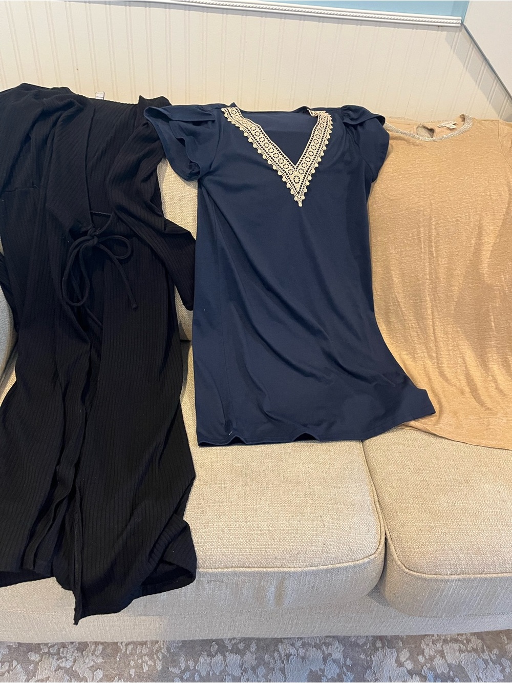 Navy Embellished V-Neck Top - Navy with Cream Trim and lot